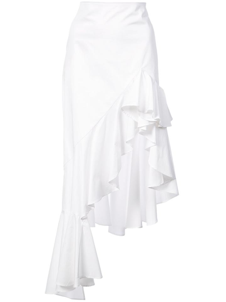 Alexis Asymmetric Ruffle Trim Skirt - White