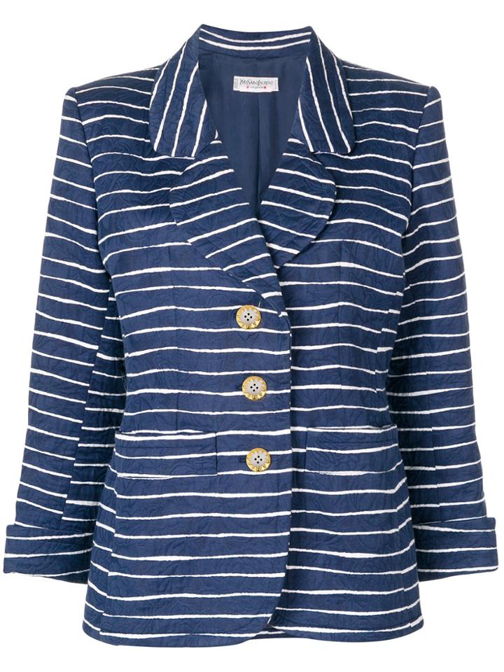 Yves Saint Laurent Vintage Floral Jacquard Striped Blazer - Blue