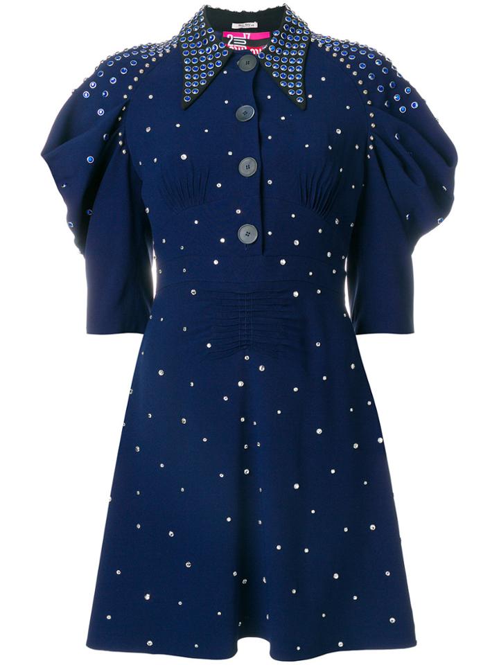 Miu Miu Embellished Sabl Dress - Blue