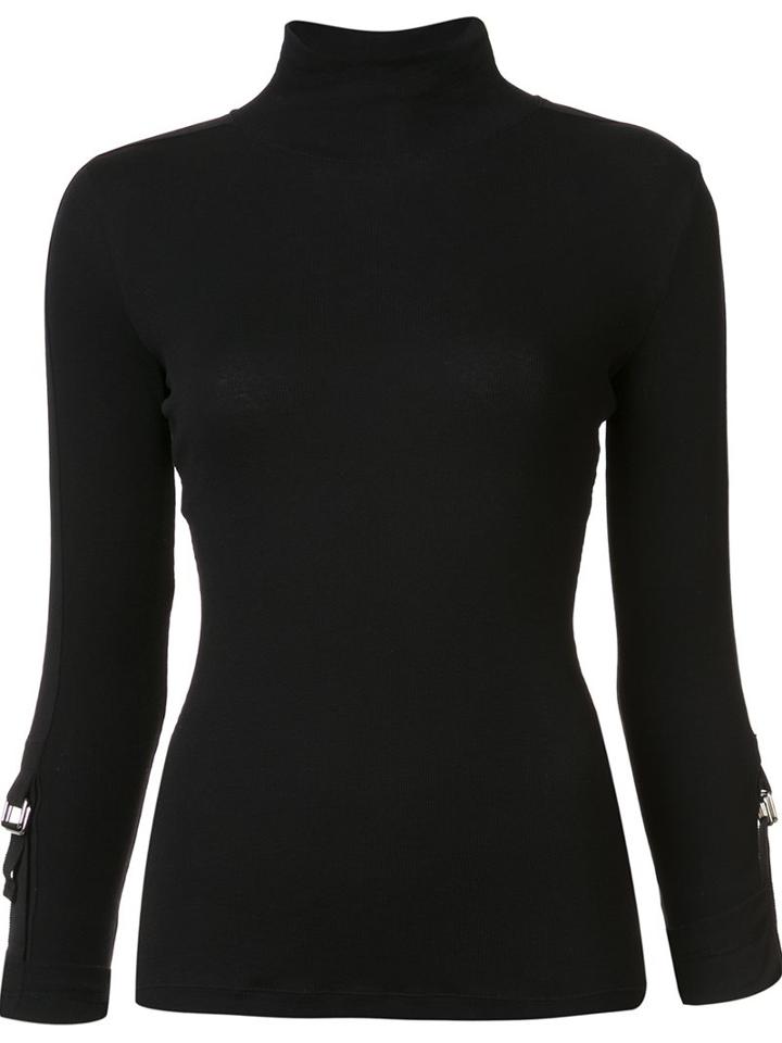 Harmony Paris 'timea' Buckle Sleeve T-shirt, Women's, Size: Large, Black, Cotton/spandex/elastane