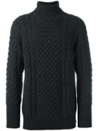 The Inoue Brothers Cable Knit Turtle Neck Sweater, Men's, Size: Medium, Grey, Alpaca/leather