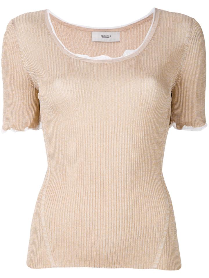 Pringle Of Scotland Ribbed Short Sleeved Top - Nude & Neutrals