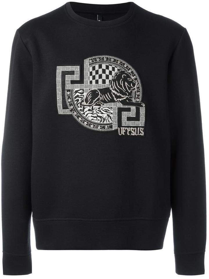 Versus Embroidered Logo Sweatshirt, Men's, Size: Small, Black, Spandex/elastane/viscose