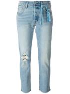 Levi's Ripped Detailing Cropped Jeans, Women's, Size: 25, Blue, Cotton/spandex/elastane