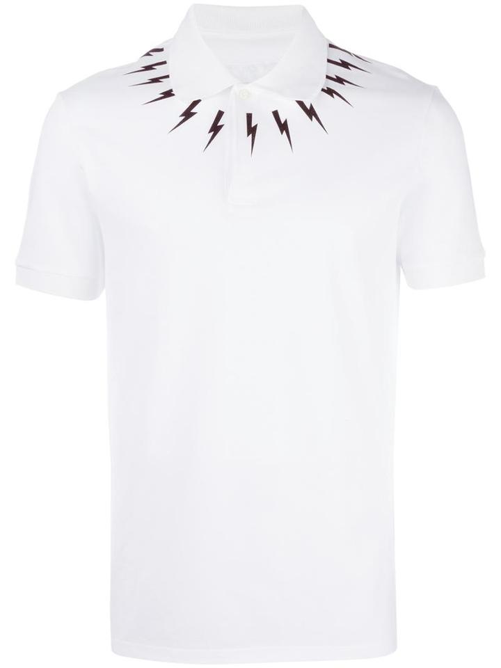 Neil Barrett Lightning Bolt Polo Shirt, Men's, Size: Large, White, Cotton