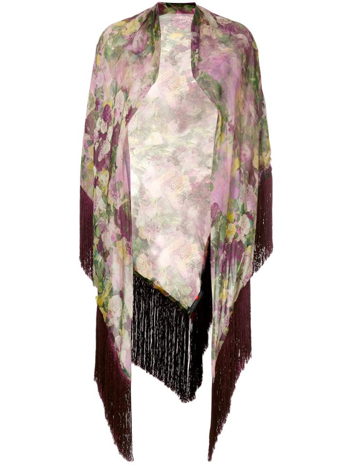 Alberta Ferretti Fringed Floral Shawl - Multicolour