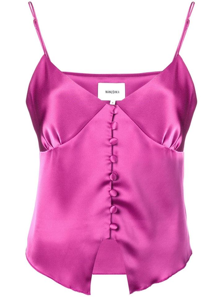 Nanushka Elia Rose Bud Satin Slip Top - Purple