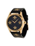 Gucci Star Motif Leather Watch - Black