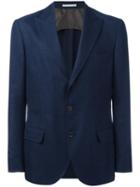 Brunello Cucinelli Peaked Lapel Blazer, Men's, Size: 50, Blue, Cupro/silk/linen/flax/wool
