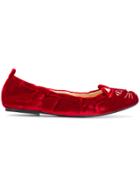 Charlotte Olympia Kitten Embroided Ballerina Shoes F - Red