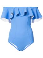 Lisa Marie Fernandez Frill Trim Bardot One Piece - Blue
