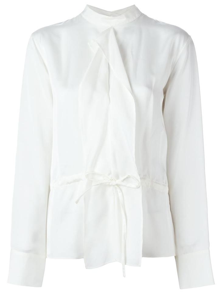 Jil Sander - Waist Tie Band Collar Blouse - Women - Silk - 38, Women's, White, Silk
