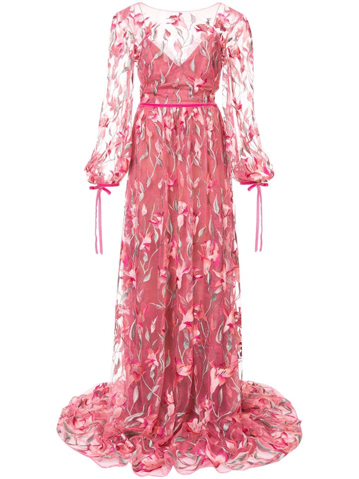 Marchesa Notte Lace-embroidered Maxi Dress - Pink & Purple