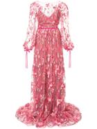 Marchesa Notte Lace-embroidered Maxi Dress - Pink & Purple