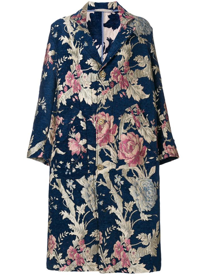 Ermanno Gallamini Oversized Floral Jacquard Coat - Blue