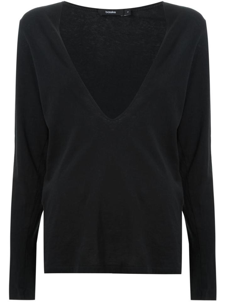 Bassike Plunging V-neck Top, Women's, Size: M, Black, Organic Cotton