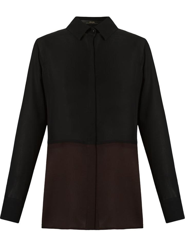 Andrea Marques Classic Collar Bi-colored Shirt, Women's, Size: 36, Black, Silk