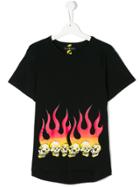 John Richmond Kids Teen Skull And Flames Print T-shirt - Black