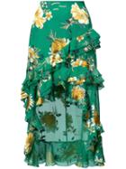 Alice+olivia - Floral Print Skirt - Women - Silk/polyester/spandex/elastane/viscose - 0, Green, Silk/polyester/spandex/elastane/viscose