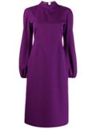Rochas Bishop Sleeve Midi Dress - Purple
