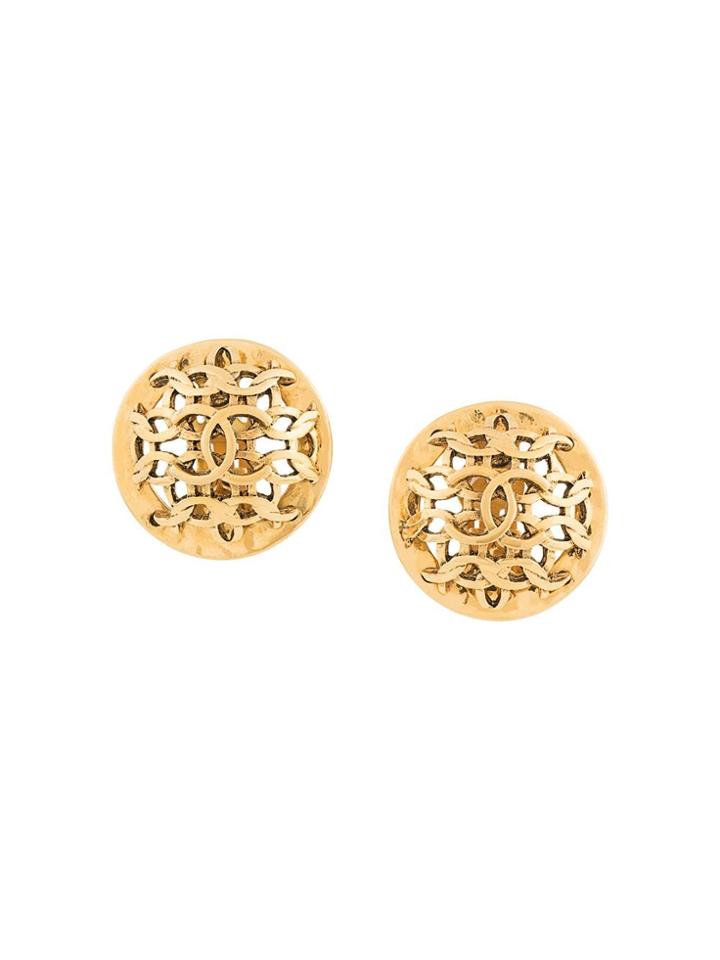 Chanel Vintage Cc Dome Round Earrings - Gold