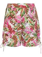 All Things Mochi Tropical Print Side Tie Cotton Shorts - Pink & Purple