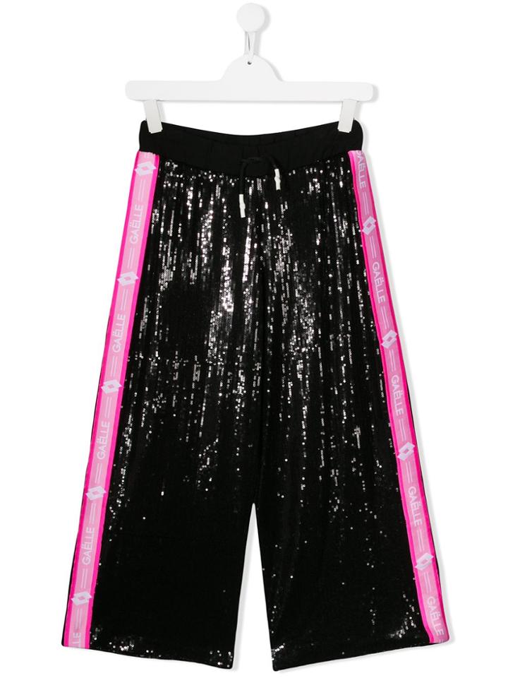 Gaelle Paris Kids Sequin Wide Leg Trousers - Black
