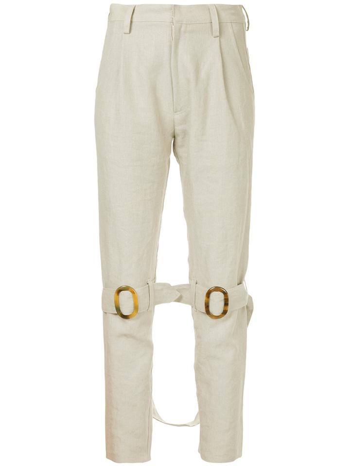 Non Tokyo Buckled Knees Straight Leg Trousers - Nude & Neutrals