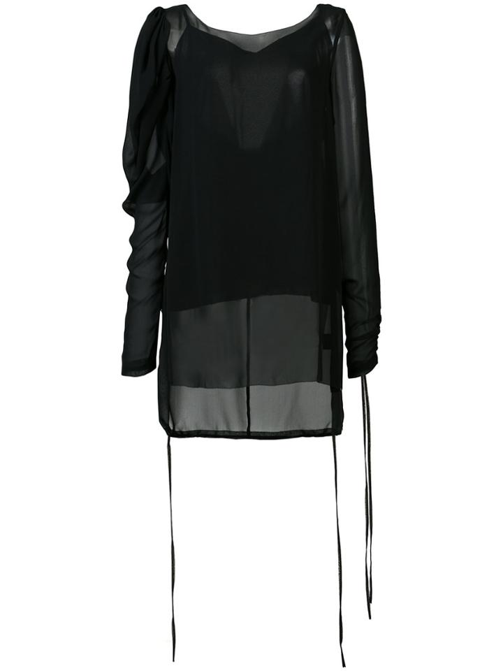 Vera Wang Sheer Puff Sleeve Blouse - Black