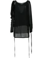Vera Wang Sheer Puff Sleeve Blouse - Black