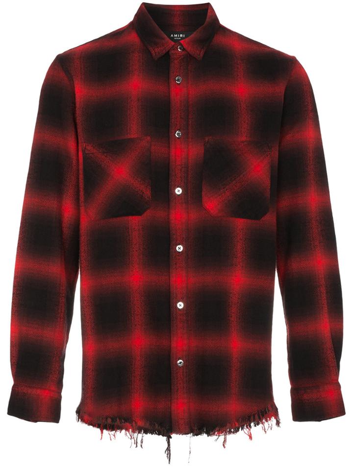 Amiri Distressed Plain Cotton Flannel Shirt - Red
