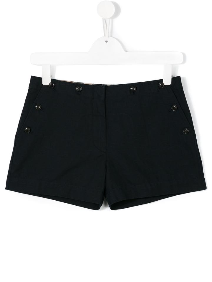 Burberry Kids Button Appliqué Shorts, Girl's, Size: 14 Yrs, Blue