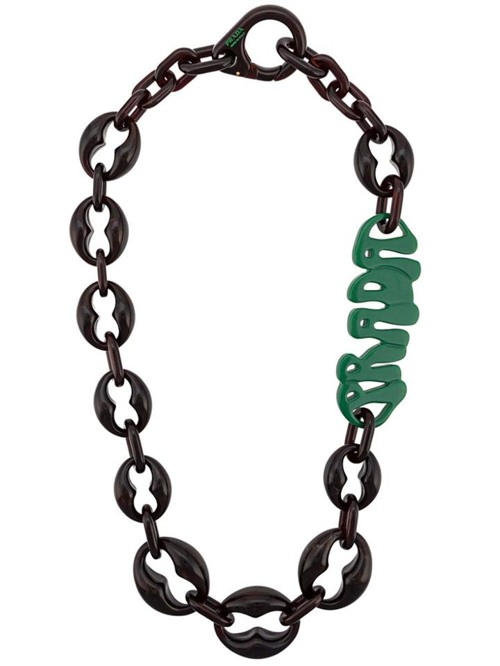 Prada Plexiglass Logo Necklace - Brown