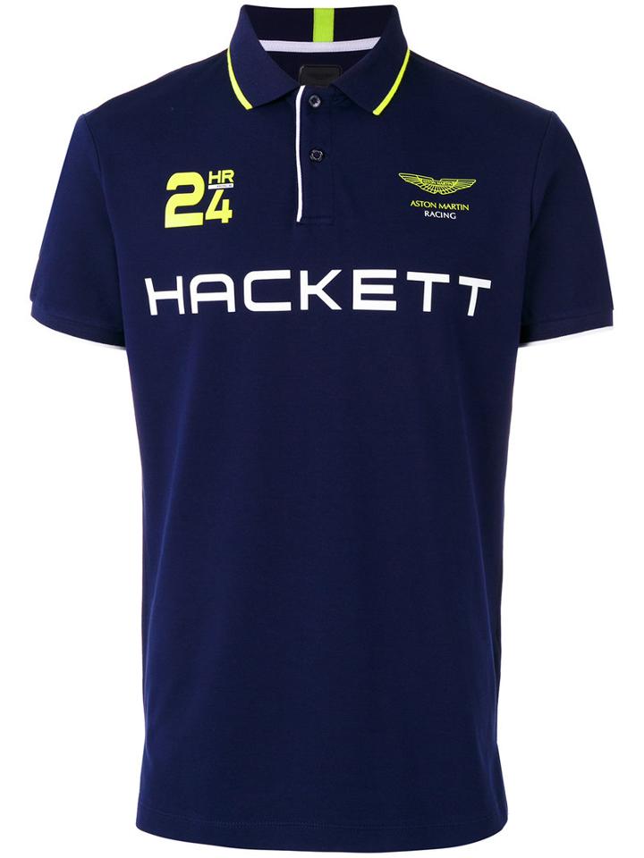 Hackett Logo Print Polo Shirt, Men's, Size: Large, Blue, Cotton/spandex/elastane