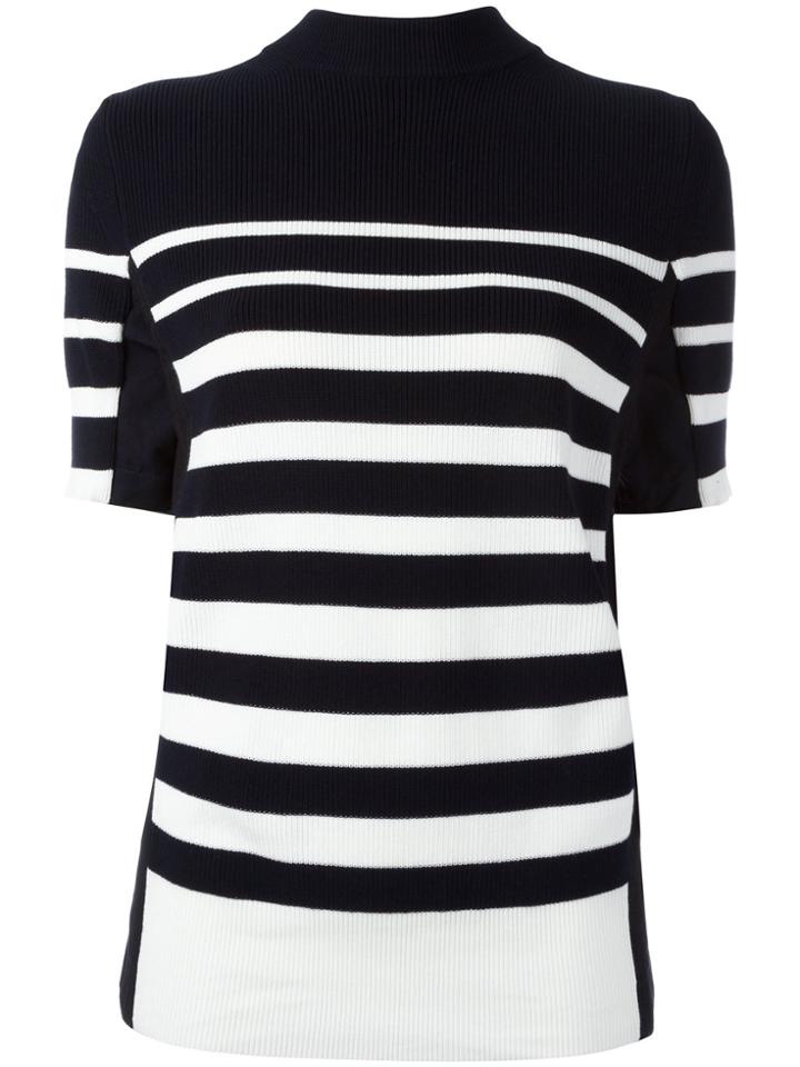 Sacai Short Sleeved Striped Sweatshirt - Blue