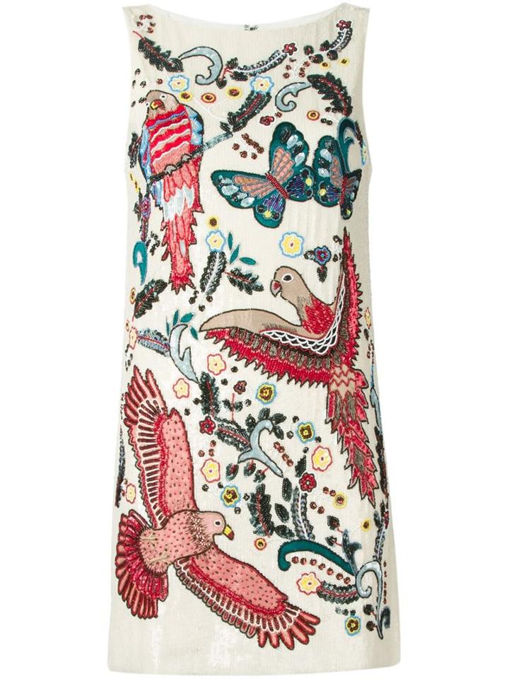Alice+olivia Sequin Fauna And Flora Dress, Women's, Size: 4, White, Polyester/spandex/elastane