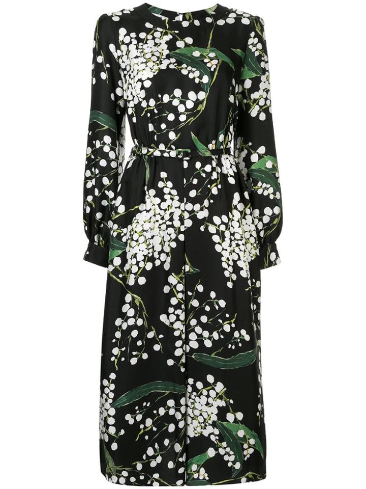 Oscar De La Renta Floral Print Midi Dress - Black