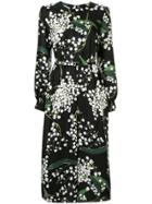 Oscar De La Renta Floral Print Midi Dress - Black