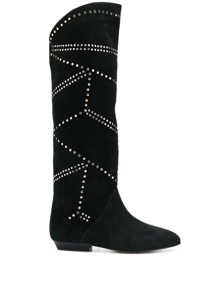 Isabel Marant Studded Suede High Boots - Black