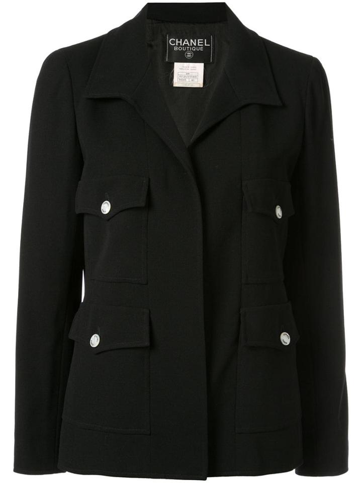 Chanel Pre-owned Cc Logos Long Sleeve Buttonless Jacket - Black