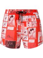 Iceberg Snoopy Print Swimming Shorts - Red