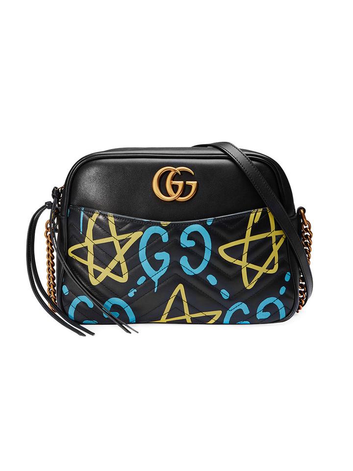 Gucci - Gg Marmont Guccighost Shoulder Bag - Women - Leather/metal/microfibre - One Size, Black, Leather/metal/microfibre