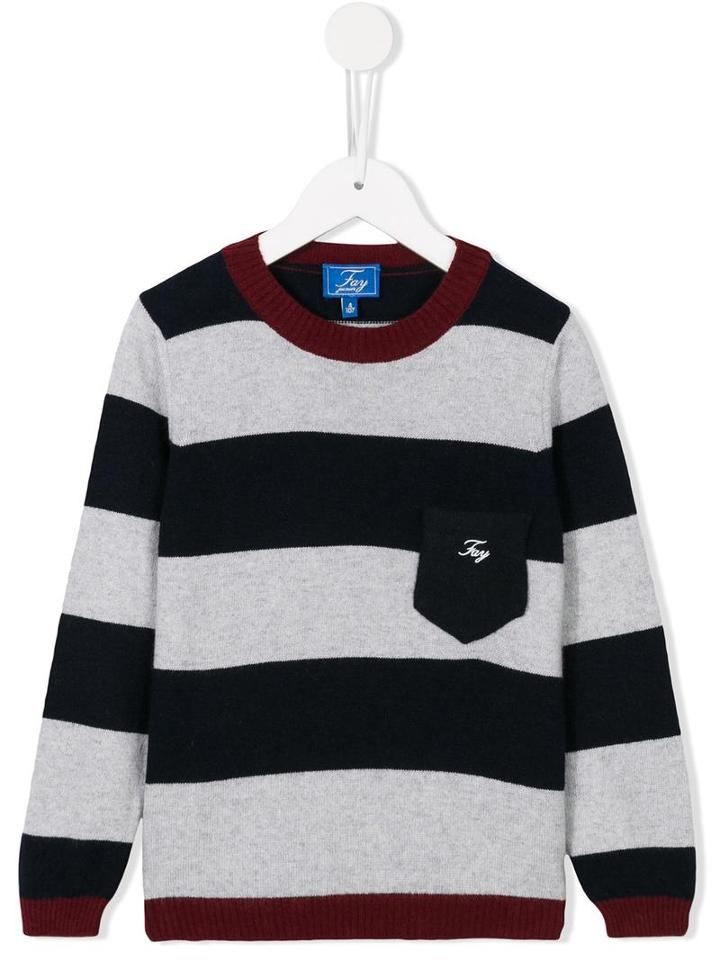 Fay Kids Striped Jumper, Boy's, Size: 6 Yrs, Grey