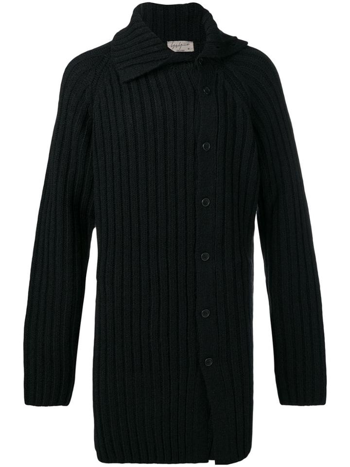 Yohji Yamamoto Off-centre Ribbed Coat - Black