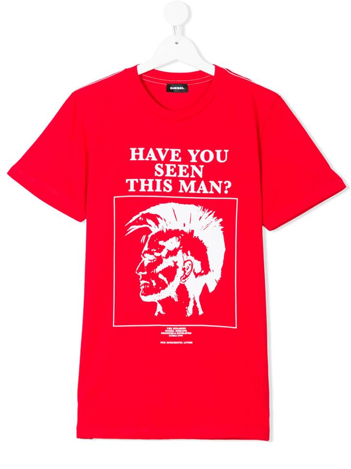 Diesel Kids Mohawk Logo Printed T-shirt - Red