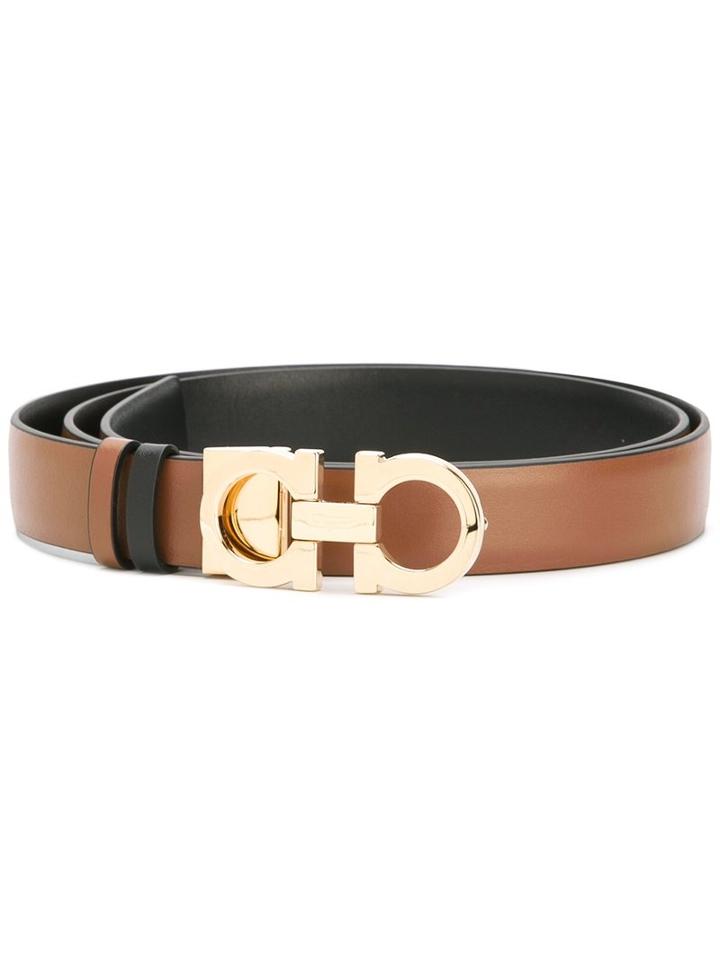 Salvatore Ferragamo Gancio Buckle Belt, Women's, Size: 100, Brown, Leather