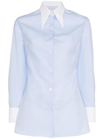Wright Le Chapelain Comtrast Collar And Cuffs Cotton Shirt - Blue