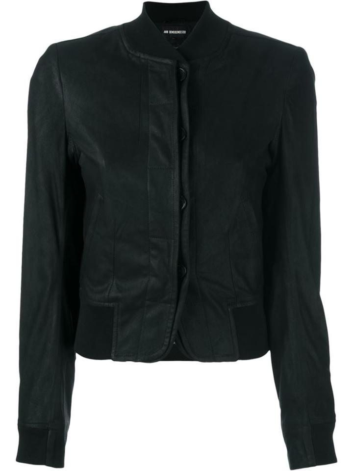 Ann Demeulemeester Cropped Bomber Jacket, Women's, Size: 40, Black, Leather/cotton/rayon