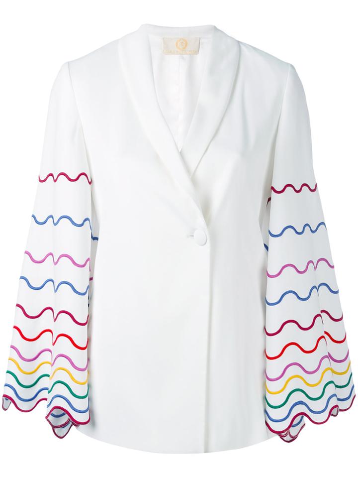 Sara Battaglia Embroidered Sleeve Blazer - White