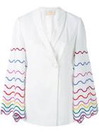 Sara Battaglia Embroidered Sleeve Blazer - White